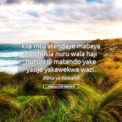 Picture 05 - Yohana 3:20 SWHULB - kila mtu atendaye mabaya huichukia nuru wala haji - Bible Verse Picture