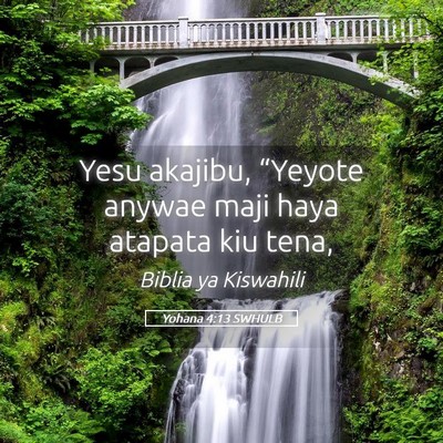 Picture 05 - Yohana 4:13 SWHULB - Yesu akajibu, “Yeyote anywae maji haya atapata - Bible Verse Picture