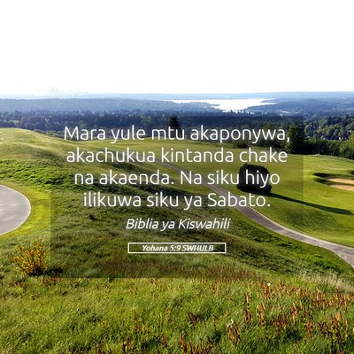 Picture 05 - Yohana 5:9 SWHULB - Mara yule mtu akaponywa, akachukua kintanda chake - Bible Verse Picture