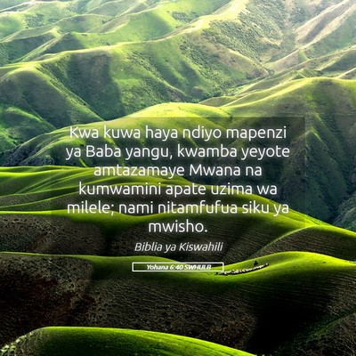 Picture 05 - Yohana 6:40 SWHULB - Kwa kuwa haya ndiyo mapenzi ya Baba yangu, kwamba - Bible Verse Picture
