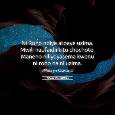 Picture 05 - Yohana 6:63 SWHULB - Ni Roho ndiye atoaye uzima. Mwili haufaidii kitu - Bible Verse Picture