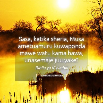 Picture 05 - Yohana 8:5 SWHULB - Sasa, katika sheria, Musa ametuamuru kuwaponda - Bible Verse Picture