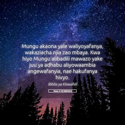 Picture 05 - Yona 3:10 SWHULB - Mungu akaona yale waliyoyafanya, wakaziacha njia - Bible Verse Picture