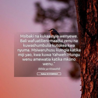 Picture 05 - Yoshua 10:19 SWHULB - Msibaki na kukaa nyie wenyewe. Bali wafuatilieni - Bible Verse Picture