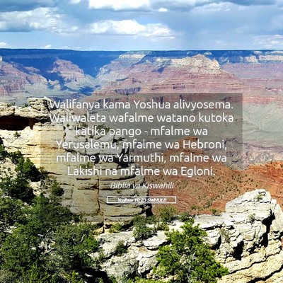 Picture 05 - Yoshua 10:23 SWHULB - Walifanya kama Yoshua alivyosema. Waliwaleta - Bible Verse Picture
