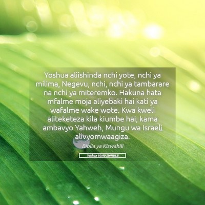Picture 05 - Yoshua 10:40 SWHULB - Yoshua aliishinda nchi yote, nchi ya milima, - Bible Verse Picture