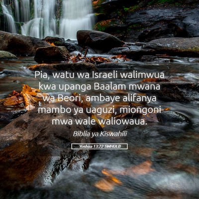 Picture 05 - Yoshua 13:22 SWHULB - Pia, watu wa Israeli walimwua kwa upanga Baalam - Bible Verse Picture