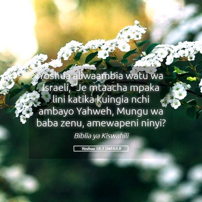 Picture 05 - Yoshua 18:3 SWHULB - Yoshua aliwaambia watu wa Israeli, “Je mtaacha - Bible Verse Picture