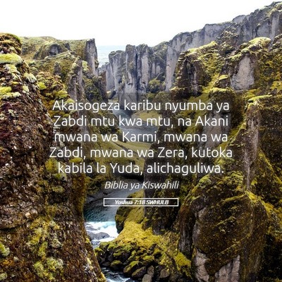 Picture 05 - Yoshua 7:18 SWHULB - Akaisogeza karibu nyumba ya Zabdi mtu kwa mtu, na - Bible Verse Picture