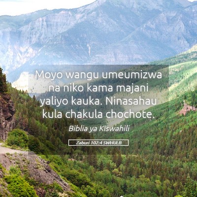 Picture 05 - Zaburi 102:4 SWHULB - Moyo wangu umeumizwa na niko kama majani yaliyo - Bible Verse Picture