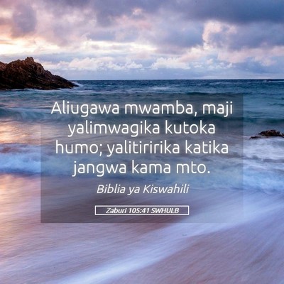Picture 05 - Zaburi 105:41 SWHULB - Aliugawa mwamba, maji yalimwagika kutoka humo; - Bible Verse Picture