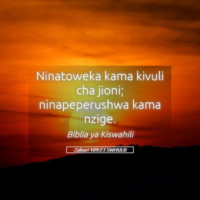 Picture 05 - Zaburi 109:23 SWHULB - Ninatoweka kama kivuli cha jioni; ninapeperushwa - Bible Verse Picture