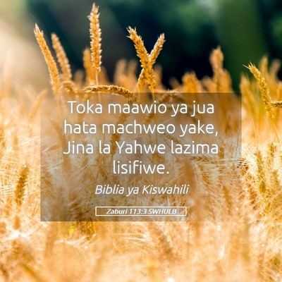 Picture 05 - Zaburi 113:3 SWHULB - Toka maawio ya jua hata machweo yake, Jina la - Bible Verse Picture