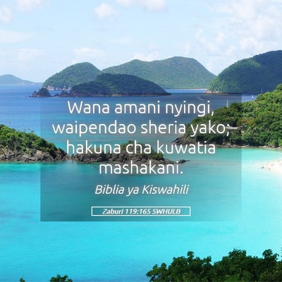 Picture 05 - Zaburi 119:165 SWHULB - Wana amani nyingi, waipendao sheria yako; hakuna - Bible Verse Picture