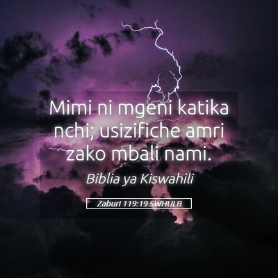 Picture 05 - Zaburi 119:19 SWHULB - Mimi ni mgeni katika nchi; usizifiche amri zako - Bible Verse Picture