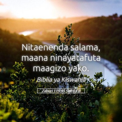 Picture 05 - Zaburi 119:45 SWHULB - Nitaenenda salama, maana ninayatafuta maagizo - Bible Verse Picture