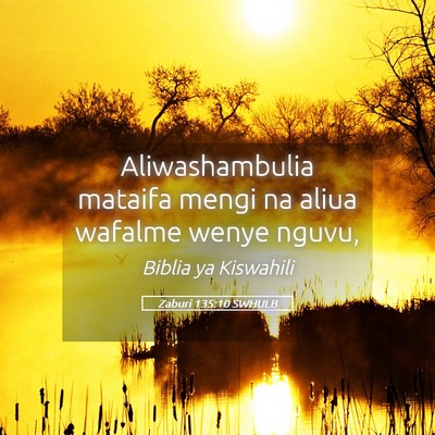Picture 05 - Zaburi 135:10 SWHULB - Aliwashambulia mataifa mengi na aliua wafalme - Bible Verse Picture