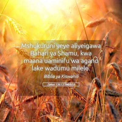 Picture 05 - Zaburi 136:13 SWHULB - Mshukuruni yeye aliyeigawa Bahari ya Shamu, kwa - Bible Verse Picture