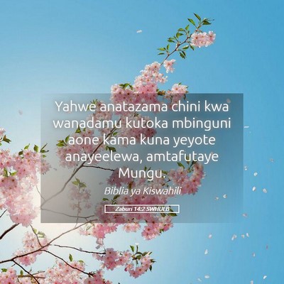 Picture 05 - Zaburi 14:2 SWHULB - Yahwe anatazama chini kwa wanadamu kutoka - Bible Verse Picture