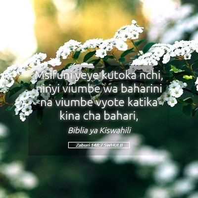 Picture 05 - Zaburi 148:7 SWHULB - Msifuni yeye kutoka nchi, ninyi viumbe wa - Bible Verse Picture