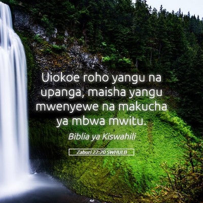 Picture 05 - Zaburi 22:20 SWHULB - Uiokoe roho yangu na upanga, maisha yangu - Bible Verse Picture