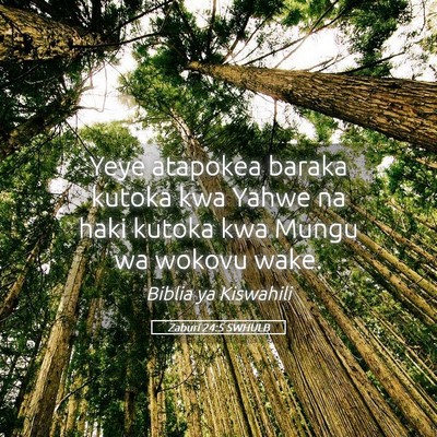 Picture 05 - Zaburi 24:5 SWHULB - Yeye atapokea baraka kutoka kwa Yahwe na haki - Bible Verse Picture