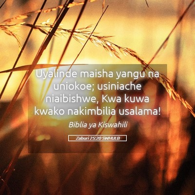 Picture 05 - Zaburi 25:20 SWHULB - Uyalinde maisha yangu na uniokoe; usiniache - Bible Verse Picture