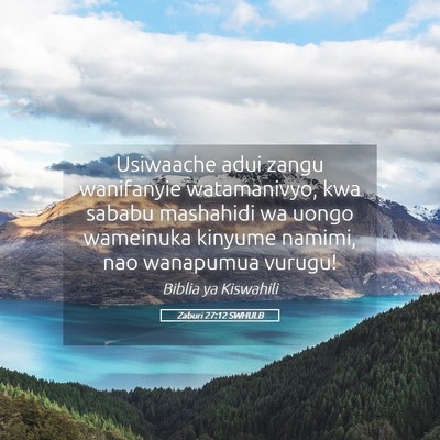 Picture 05 - Zaburi 27:12 SWHULB - Usiwaache adui zangu wanifanyie watamanivyo, kwa - Bible Verse Picture