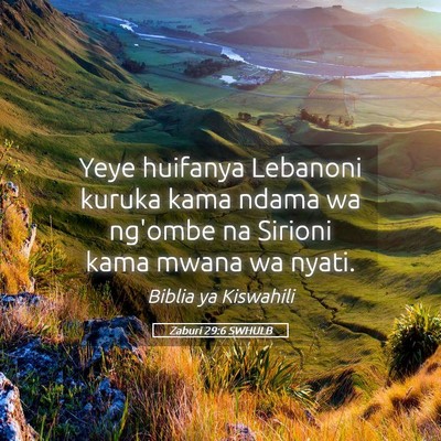 Picture 05 - Zaburi 29:6 SWHULB - Yeye huifanya Lebanoni kuruka kama ndama wa - Bible Verse Picture