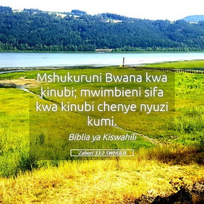 Picture 05 - Zaburi 33:2 SWHULB - Mshukuruni Bwana kwa kinubi; mwimbieni sifa kwa - Bible Verse Picture