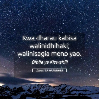 Picture 05 - Zaburi 35:16 SWHULB - Kwa dharau kabisa walinidhihaki; walinisagia meno - Bible Verse Picture