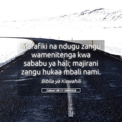 Picture 05 - Zaburi 38:11 SWHULB - Marafiki na ndugu zangu wamenitenga kwa sababu ya - Bible Verse Picture