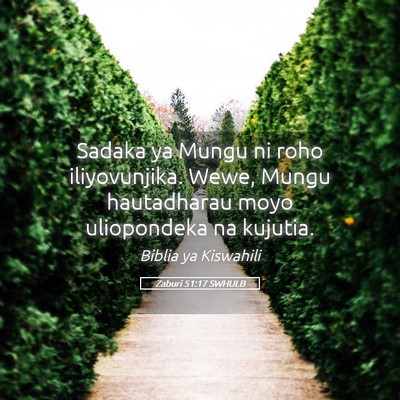 Picture 05 - Zaburi 51:17 SWHULB - Sadaka ya Mungu ni roho iliyovunjika. Wewe, Mungu - Bible Verse Picture