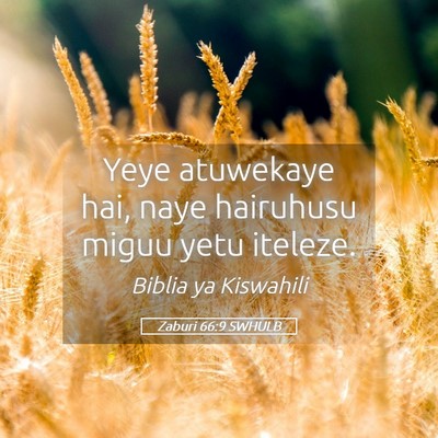 Picture 05 - Zaburi 66:9 SWHULB - Yeye atuwekaye hai, naye hairuhusu miguu yetu - Bible Verse Picture