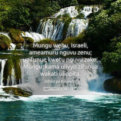Picture 05 - Zaburi 68:28 SWHULB - Mungu wenu, Israeli, ameamuru nguvu zenu; - Bible Verse Picture