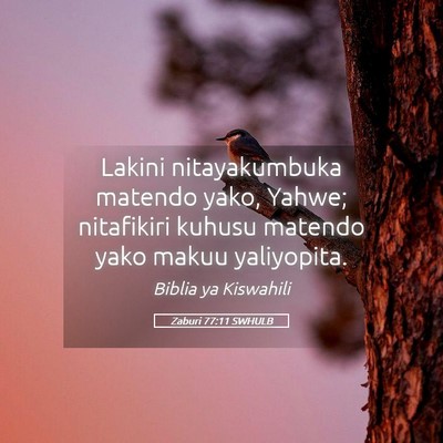 Picture 05 - Zaburi 77:11 SWHULB - Lakini nitayakumbuka matendo yako, Yahwe; - Bible Verse Picture