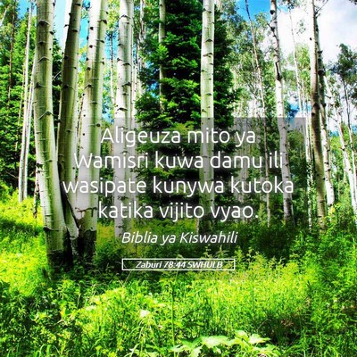 Picture 05 - Zaburi 78:44 SWHULB - Aligeuza mito ya Wamisri kuwa damu ili wasipate - Bible Verse Picture
