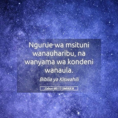 Picture 05 - Zaburi 80:13 SWHULB - Ngurue wa msituni wanauharibu, na wanyama wa - Bible Verse Picture