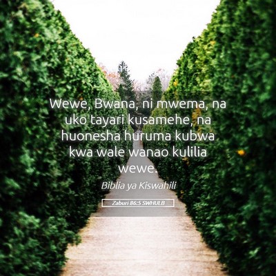 Picture 05 - Zaburi 86:5 SWHULB - Wewe, Bwana, ni mwema, na uko tayari kusamehe, na - Bible Verse Picture