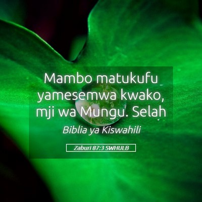 Picture 05 - Zaburi 87:3 SWHULB - Mambo matukufu yamesemwa kwako, mji wa Mungu. - Bible Verse Picture