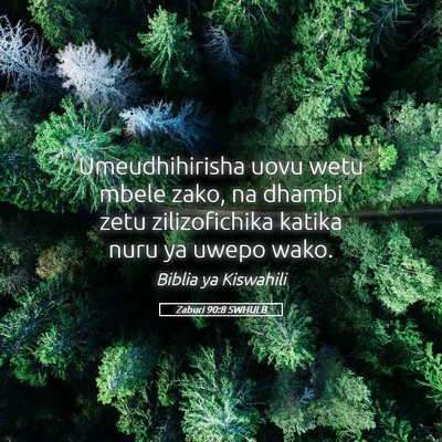 Picture 05 - Zaburi 90:8 SWHULB - Umeudhihirisha uovu wetu mbele zako, na dhambi - Bible Verse Picture