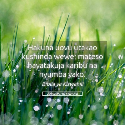 Picture 05 - Zaburi 91:10 SWHULB - Hakuna uovu utakao kushinda wewe; mateso - Bible Verse Picture