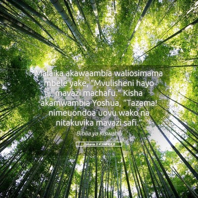 Picture 05 - Zekaria 3:4 SWHULB - Malaika akawaambia waliosimama mbele yake, - Bible Verse Picture