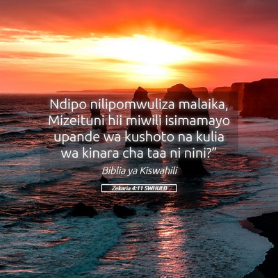 Picture 05 - Zekaria 4:11 SWHULB - Ndipo nilipomwuliza malaika, Mizeituni hii miwili - Bible Verse Picture