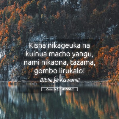 Picture 05 - Zekaria 5:1 SWHULB - Kisha nikageuka na kuinua macho yangu, nami - Bible Verse Picture