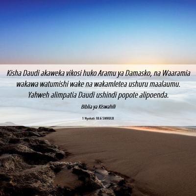 Picture 06 - 1 Nyakati 18:6 SWHULB - Kisha Daudi akaweka vikosi huko Aramu ya Damasko, - Bible Verse Picture
