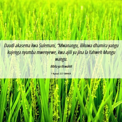 Picture 06 - 1 Nyakati 22:7 SWHULB - Daudi akasema kwa Sulemani, “Mwanangu, ilikuwa - Bible Verse Picture