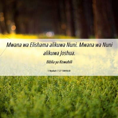 Picture 06 - 1 Nyakati 7:27 SWHULB - Mwana wa Elishama alikuwa Nuni. Mwana wa Nuni - Bible Verse Picture