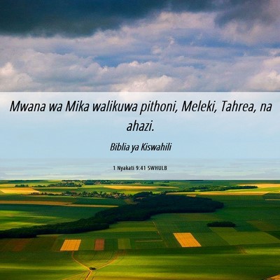 Picture 06 - 1 Nyakati 9:41 SWHULB - Mwana wa Mika walikuwa pithoni, Meleki, Tahrea, - Bible Verse Picture