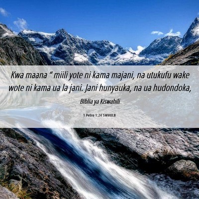 Picture 06 - 1 Petro 1:24 SWHULB - Kwa maana “ miili yote ni kama majani, na - Bible Verse Picture